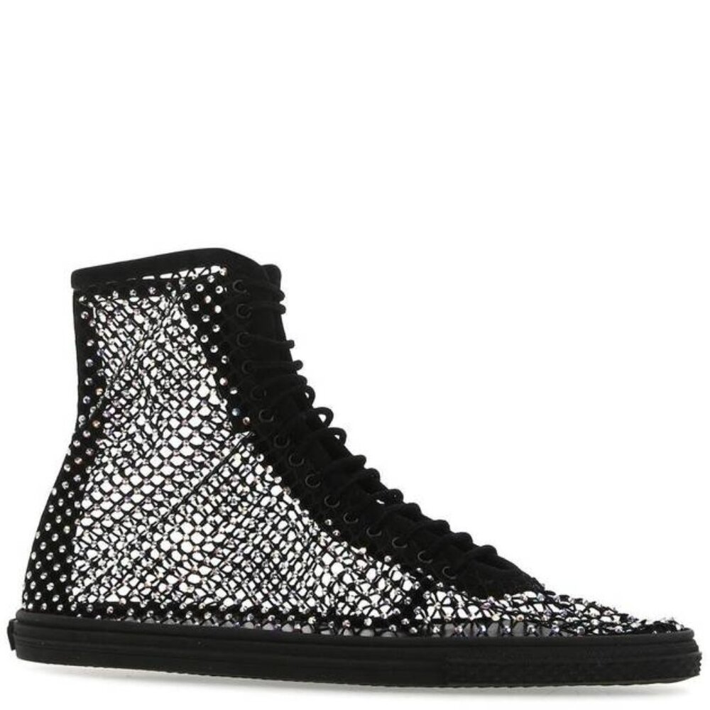 Saint Laurent Rhinestone High-Top Sneakers Black EU 38 New - Picture 1 of 8